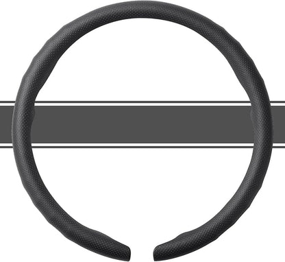 West Llama Nappa Leather Steering Wheel Cover for Car,Thin Steering Wheel Wrap Universal 14.5-15 Inch,Fit Cars,SUVs,Trucks(Black-O-Shaped)