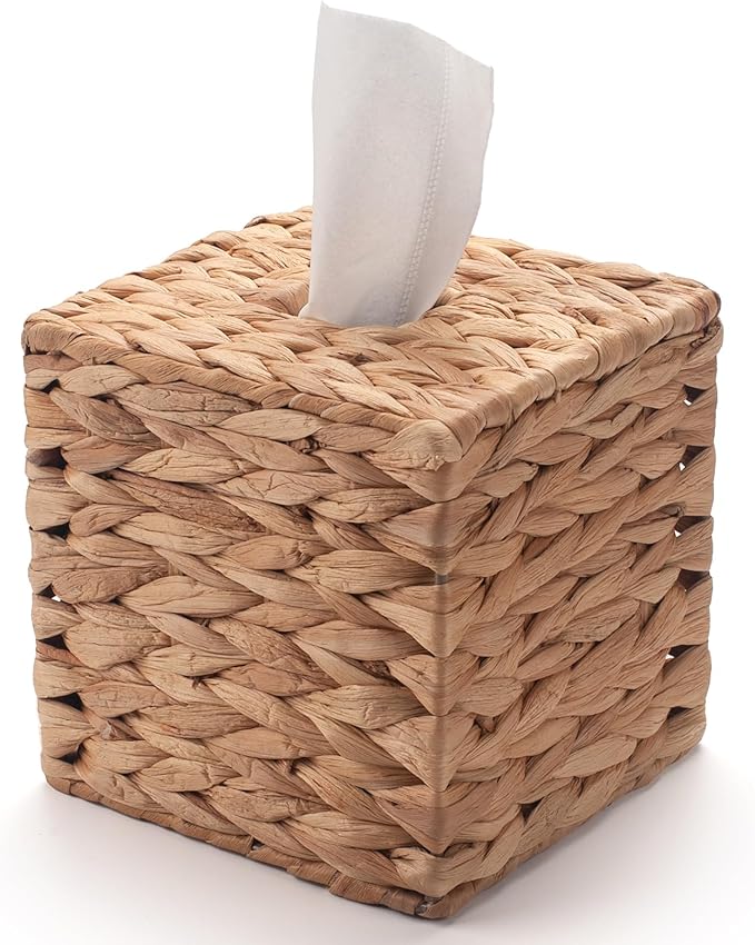 Tissue Box Cover Square, Rattan Tissue Box Holder -Boho Decorative Woven Facial Tissue Holder on Table and Bathroom by YANGQIHOME, 5.9" L x 5.9" W x 5.9" H