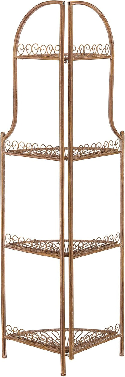 Safavieh PAT5013A Collection Abarrane Rusty Orange Wrought Iron 4 Tier Outdoor Corner Shelf Shelve