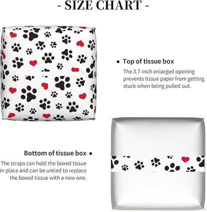 Dog Paw Cat Paw Heart Love Tissue Box Cover Square, Animal Puppy Footprints Tissue Box Holder Waterproof Leather Facial Paper Organizer Dispenser for Bathroom Home Car Nightstand Vanity Desk