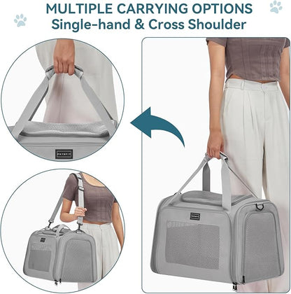 PETSFIT Dog Carrier Cat Carriers for Puppies, Medium Cats up to 25Lbs, Travel Soft Sided Pet Carrier (Large, Grey)
