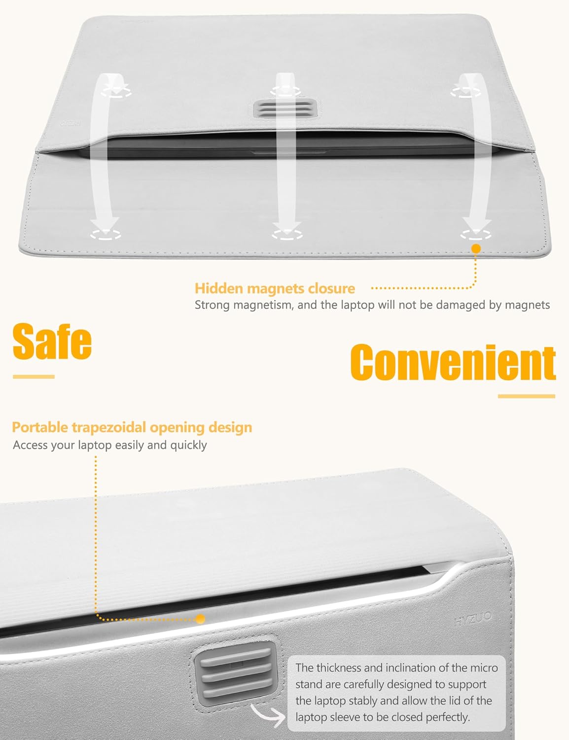 HYZUO 15 Inch Laptop Sleeve Case with Stand Feature for MacBook Air 15 M4 A3241 M3 A3114 M2 A2941 2025-2023, MacBook Pro 15, 15" Surface Laptop 7/6/5/4/3, with Carrying Pouch, Light Gray