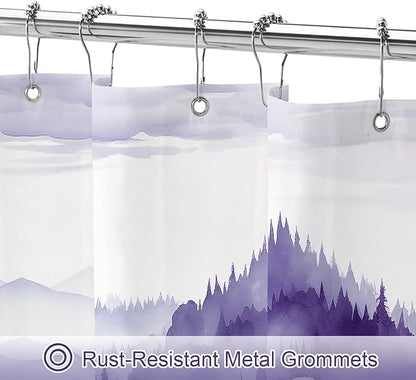 Litabel Purple Long Misty Pine Forest Shower Curtain 72 x 78, Mountain Foggy Woodland Scenery Tree 78 Inch Long Shower Curtains for Bathroom, Abstract Waterproof Nature-Themed Decor