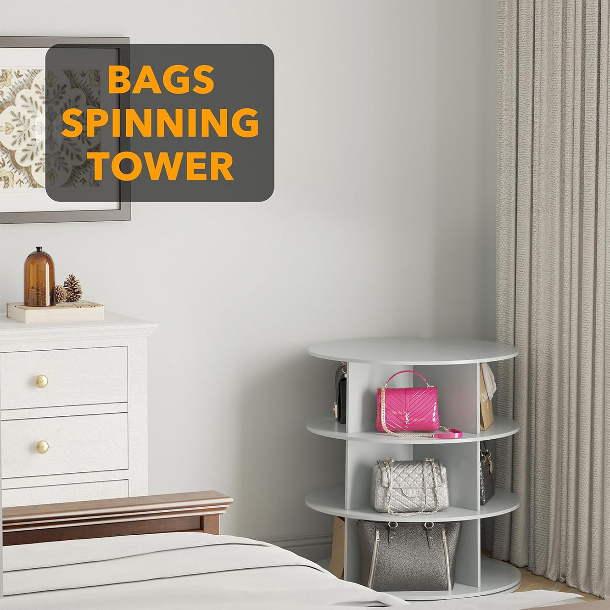 SpaceAid 3 Tier Rotating Shoe Rack Tower, Spinning Shoe Display Lazy Susan, Revolving 360 Shoe Rack Storage Round Carousel, Vertical Handbag Rotate Shoes Closet Organization (3-Tier Gray)