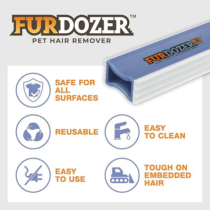 FurDozer Pet Hair Remover & Auto Detailing Tools - Cat & Dog Hair Remover for Carpets, Car Interiors, Couches, Bedding, & Pet Furniture (Purple, X3 MINI - 3.5" Long)