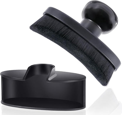 Yoseng Tire Shine Brush - Curved Brush Head & Large 3.8'' Tire Dressing Applicator with Storage Stand for Automotive Detailing, Car Enthusiasts, DIY Users (Vegan, Washable, Black)