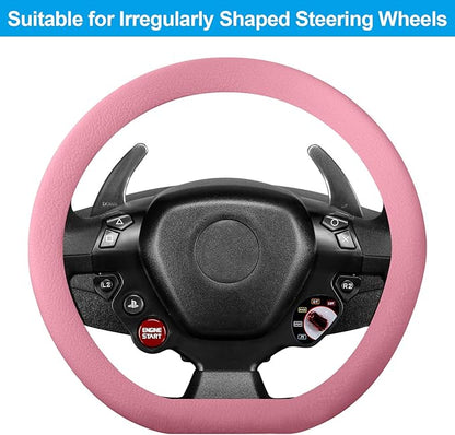 Spurtar Pink Steering Wheel Cover Women Girls, Soft Pink Car Accessories Thin Silicone Texture Cute Steering Wheel Covers, Fit Diamenter 15" - 16.5"