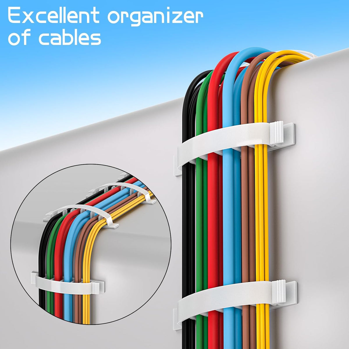 XHF 30pcs Adhesive Cable Wire Clips White, Outdoor Cable Management Wire Organizer Cord Holder for Under Desk, Car, Wall, TV PC Ethernet Cable