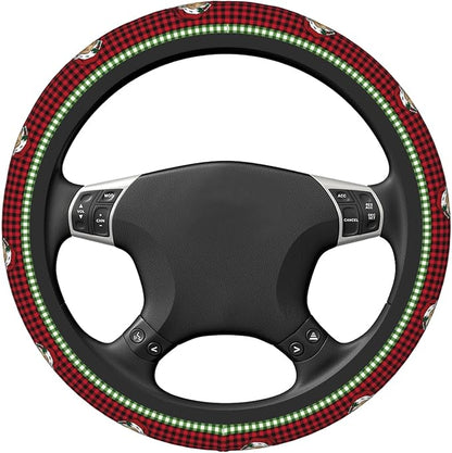 Christmas Steering Wheel Cover Women Men Elastic Stretch Soft Car Santa Wheel Protector Universal Breathable No-Slip Car Accessories for Truck Van SUV Auto Fit 14-15 Inches