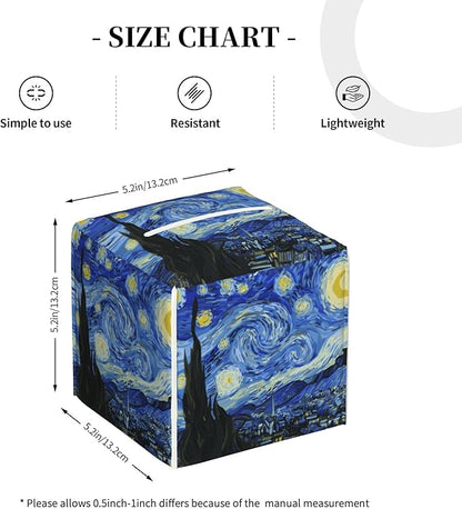 POIUBLE Starry Night Tissue Box Cover Leather Tissue Box Holder Square Facial Paper Organizer Dispenser for Bathroom Kitchen Bedroom Vanity Countertop Night Stands