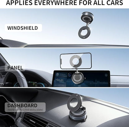 Vacuum Suction Magnetic Phone Holder, 2025 Upgraded Foldable Retractable Suction Cup Car Phone Mount for Magsafe, 360° Adjustable Magnetic Phone Stand for Cars/Gyms/Mirrors/Smooth Surface