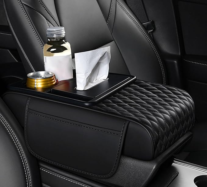 Car Armrest Center Console Cover for Jeep Grand Cherokee (WK2) 2011–2021, Center Console Pad with Cup Holder, Multifunctional Armrest Cushion,B Black