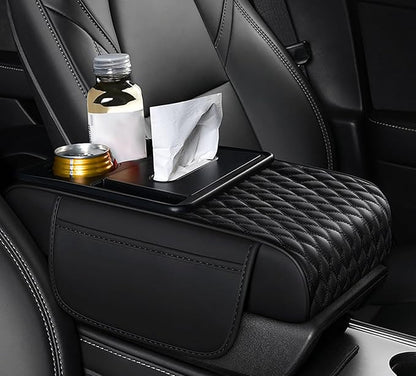 Car Armrest Center Console Cover for Audi Q3 2015–2025, Center Console Pad with Cup Holder, Multifunctional Armrest Cushion,B Black
