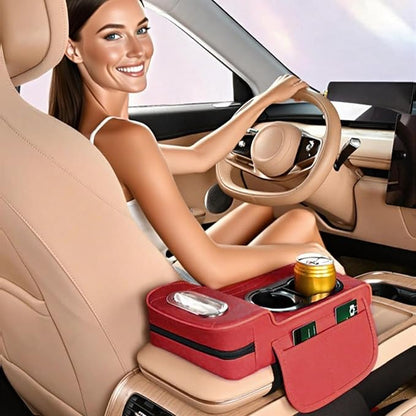 LAFANDE Car Armrest Cushion | Heightening Pad Arm Rest for Car, Center Console Cover with Storage Bags Cup Holder, Tissue Box Slot, Easy to Install and Clean