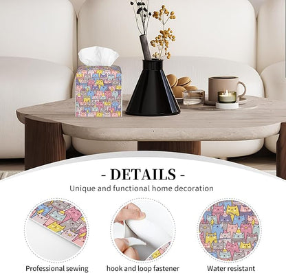 POIUBLE Tissue Box Holder Christmas Cats Tissue Box Cover Square Leather Tissue Holder Organizer Portable Decorative Facial Paper Case for Home Office Bathroom Vanity Countertop
