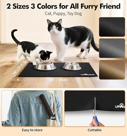 UPAWPIA Pet Food Mat Absorbent Cat Food Mat Dog Mat for Food and Water Quick Dry No Stains Dog Feeding Mat Placemat for Messy Drinkers Cat Food Mats for Indoor Cats Bowl Mat Pet Supplies 12"X20" Black
