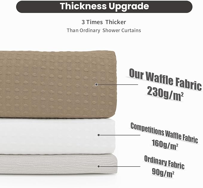 Inhousolu No Hook Waffle Weave Shower Curtain with Removable Snap in Fabric Liner Set for Bathroom, 230 GSM Heavy Duty Weighted Hem, Water Repellent Washable Bath Curtains, 72 x 72 Inch, Beige