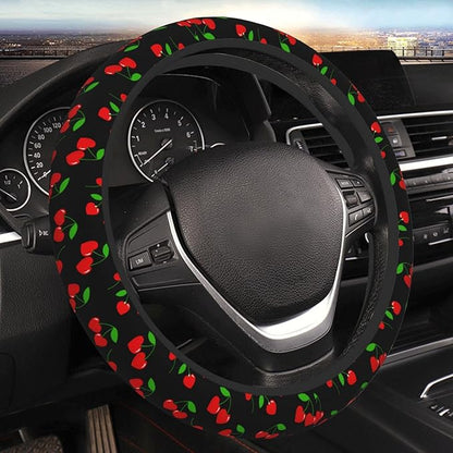 Red Hearts Cherry Steering Wheel Cover for Men Women Universal Car Accessories 15 Inch Neoprene Auto Interior Decor