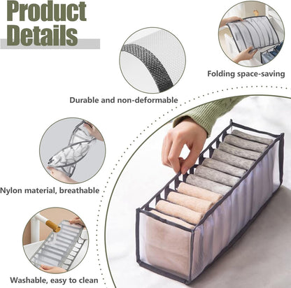 TOOVREN Sock Drawer Organizer 3 Pack, Mesh Foldable Cabinet Closet Organizers and Storage Boxes for Storing Underwear, Ties, Panties