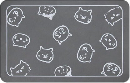 YCT Cat Food and Water Mat for Pets - Non-Slip Super Absorbent Dog Bowl Mat With Multiple Cat Heads Logo - 24 x 16.9 Inches, Dark Grey