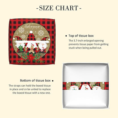 Red and Black Buffalo Plaid Leather Tissue Box Holder Christmas Gnomes Tissue Box Cover Square Waterproof Tissue Holder Organizer Modern Napkin Holder for Bedroom Dresser Night Stand Office Desk