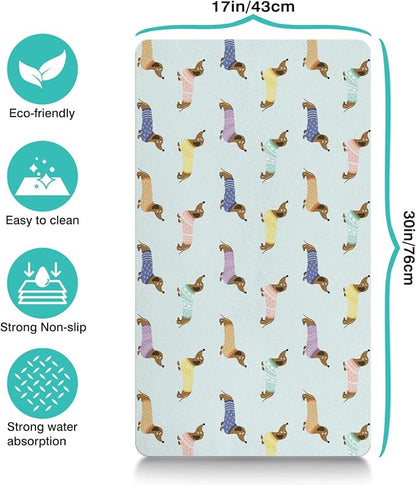 Dachshund Dog Food & Water Mat, Pet Feeding Mat for Floor Non-Slip Waterproof, Super Absorbent Cat Bowl Mat, Easy to Clean Eco-Friendly Durable Pet Placemat,17" × 30"