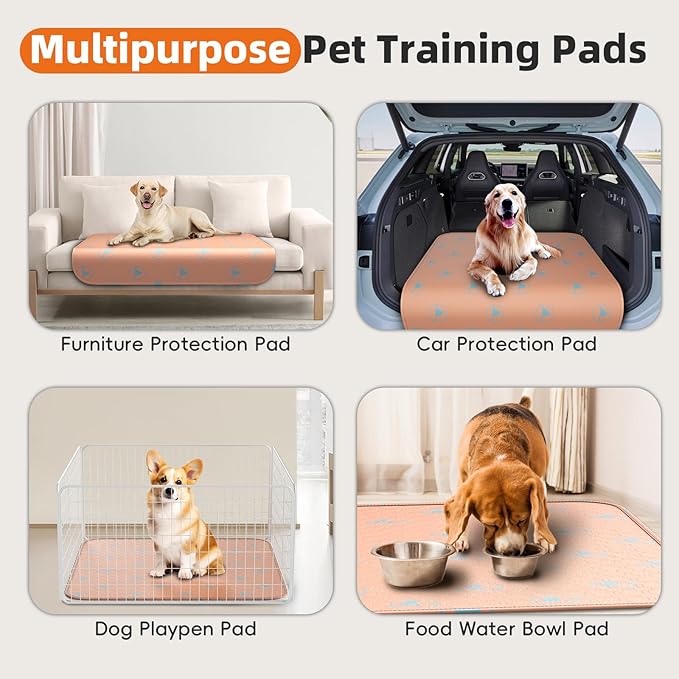 PJYuCien Washable Pee Pads for Dogs 4 Pack, 36" x 36" Non-Slip and Leak-Proof Pee Mat, Puppy Training Pads for Whelping, Playpen, Crate, Bed (Orange)