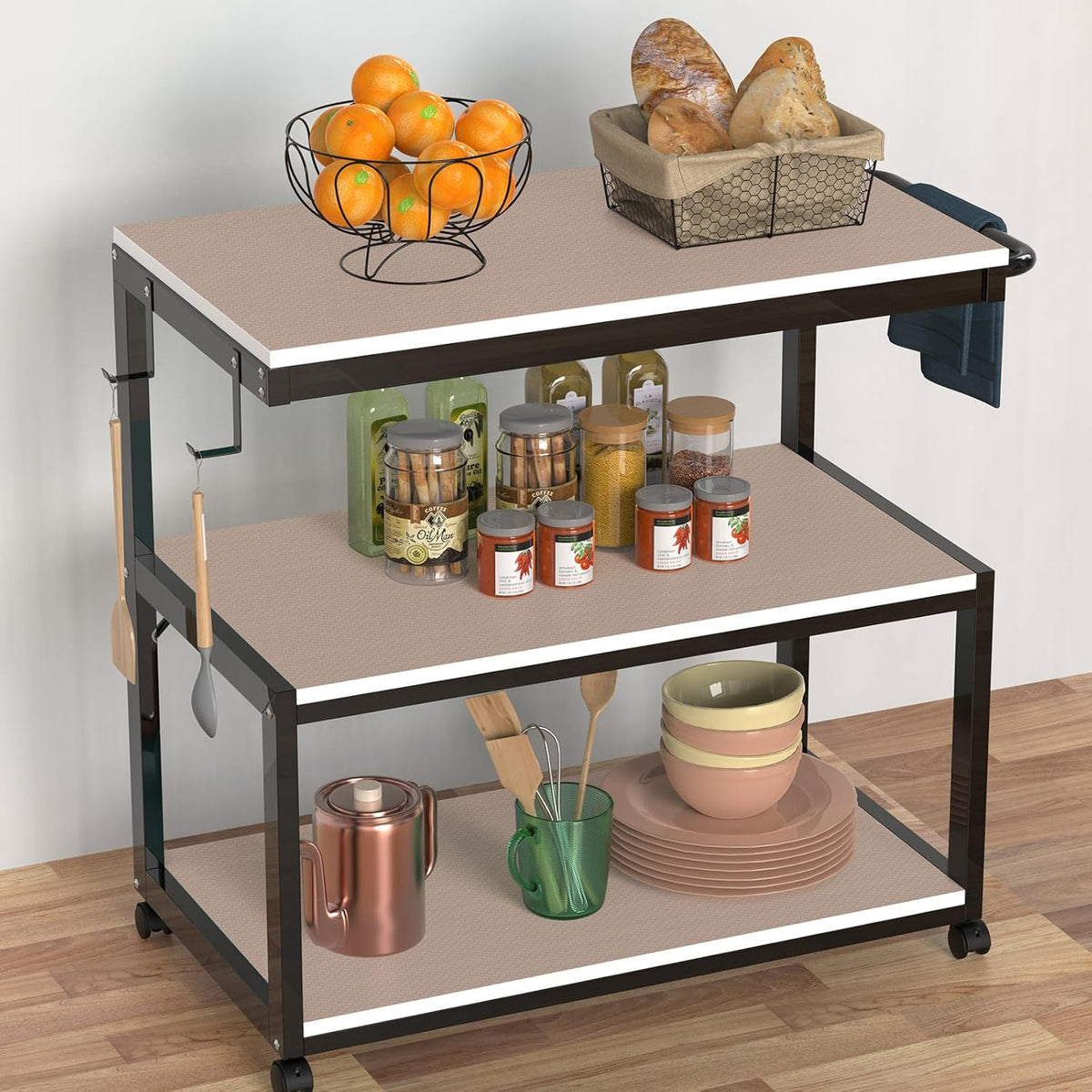 Beige Shelf Liners for Kitchen Cabinets Non Adhesive Drawer Liner for Bathroom Waterproof Refrigerator Liners for Shelves Fridge Plastic Mats Cabinet Cupboard Liner 17.5 x 393.7 Inches