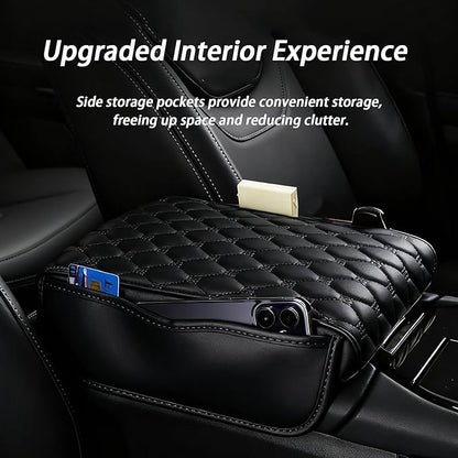Car Center Console Cover for VW Jetta VI 2011-2013 2014 2015 2016 2017 2018, Thick Armrest Cushion Pad with Side Storage Pockets, Center Console Protector, Arm Rest Cover for Cars, SUVs & Trucks