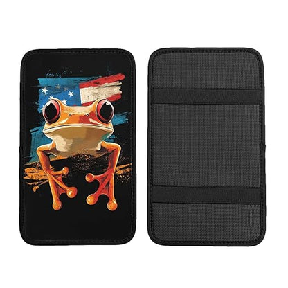 Puerto Rico Flag Frog Car Auto Armrest Cushion Cover Accessories Center Console Seat Box Pad Protector Universal Decoration for Most Vehicle SUV Truck