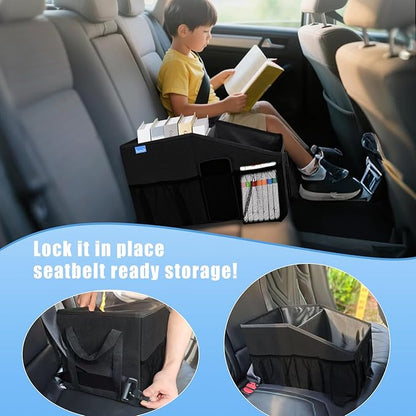 Car Organizer- Car Seat Organizer for Front Seat Back Seat Between Seats, Foldable Car Storage Organizer for Kids Adults with Multi-Mesh-Pockets-Car Organizers Backseat with Detachable Divider-Black
