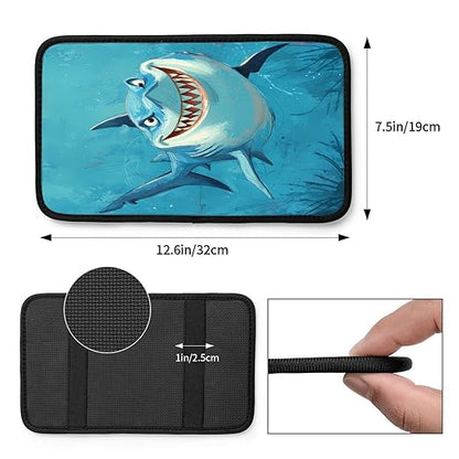 Shark Blue Cartoon Car Auto Armrest Cushion Cover Accessories Center Console Seat Box Pad Protector Universal Decoration for Most Vehicle SUV Truck