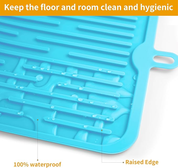 Ptlom Pet Placemat for Dog and Cat, Anti-Slip Waterproof Dogs Feeding Mat Prevent Food and Water Overflow, Bowl Mats Suitable for Medium and Small Pets, Blue, Silicone