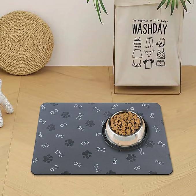 Pet Cat Dog Food Mat Non Slip Mat for Dog Water Bowl Mat Quick Dry Absorbent Cat Feeding Mat, 18.1 * 11.8 in, Dark Grey