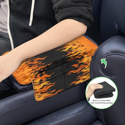 Car Accessories Easy Install Armrest Cushion Cover, Fire Print Car Center Console Armrest Pad, Universal Car Console Protector Car Decor