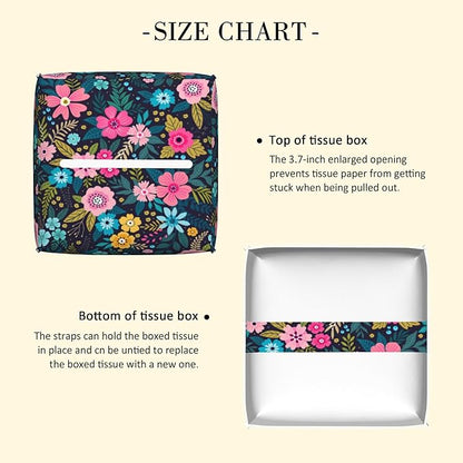 POIUBLE Tissue Box Holder Colorful Flowers Tissue Box Cover Square Leather Tissue Holder Organizer Portable Decorative Facial Paper Case for Home Office Bathroom Vanity Countertop
