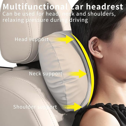 2 Pcs Car Headrest Neck Pillow for Driving,Premium Skin-Feeling Napa Leather Soft and Comfortable Headrest,Two Gears of Height Adjustment Car Seat Headrest Pillow Car Interior Accessories