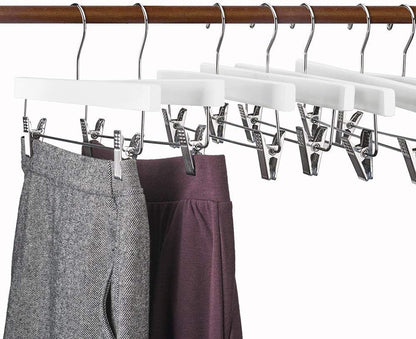 HOUSE DAY Premium Wooden Pants Hangers 25 Pack, Solid Lotus Wood Skirt Hangers with 2-Adjustable Clips, Heavy Duty & Anti Slip Wood Bottom Hanger for Slacks, Jeans, Trousers, Shorts (White)