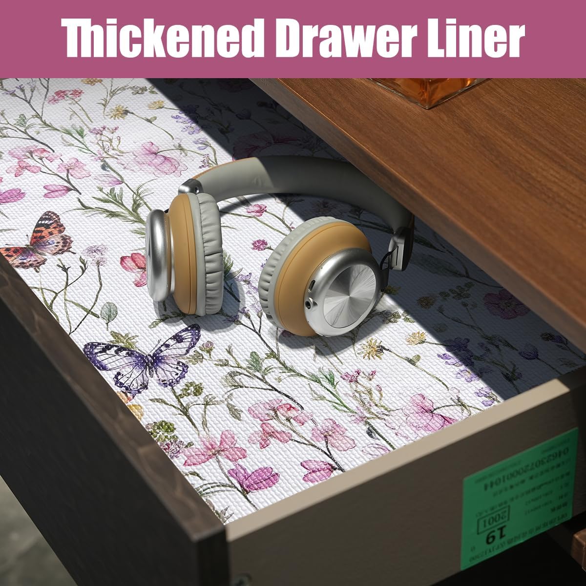 Drawer and Shelf Liner for Kitchen Cabinets,Non-Adhesive Drawer Liner,Non-Slip Floral Shelf Liners,Strong Grip Waterproof Easy to Clean Cabinet Liners for Drawers Cupboard Shelves 16IN×16.4FT