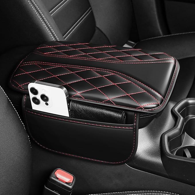 Center Console Cover Fit for Venza Scratch & Wear Resistant Waterproof Middle Console Cover with 2 Storage Bags(Black&Redline)