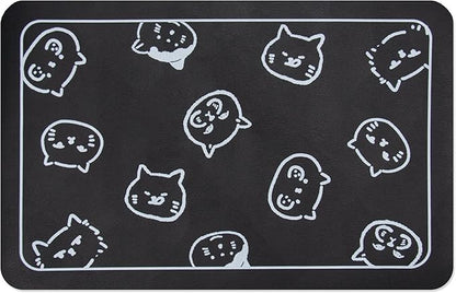 YCT Cat Food and Water Mat for Pets - Non-Slip Super Absorbent Dog Bowl Mat With Multiple Cat Heads Logo - 24 x 16.9 Inches, Black