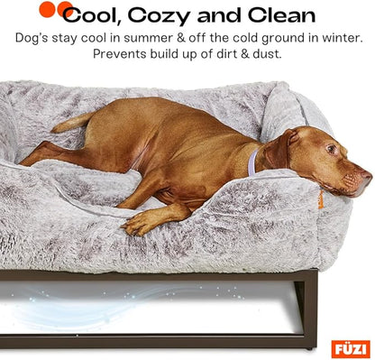 FUZI Elevated Dog Bed Medium, Luxury Raised Dog Beds, Removable and Machine Washable Bed Cover, Indoor/Outdoor Orthopedic Pet Bed, Medium 31.75x23.6x18 Dark Grey & Black Base