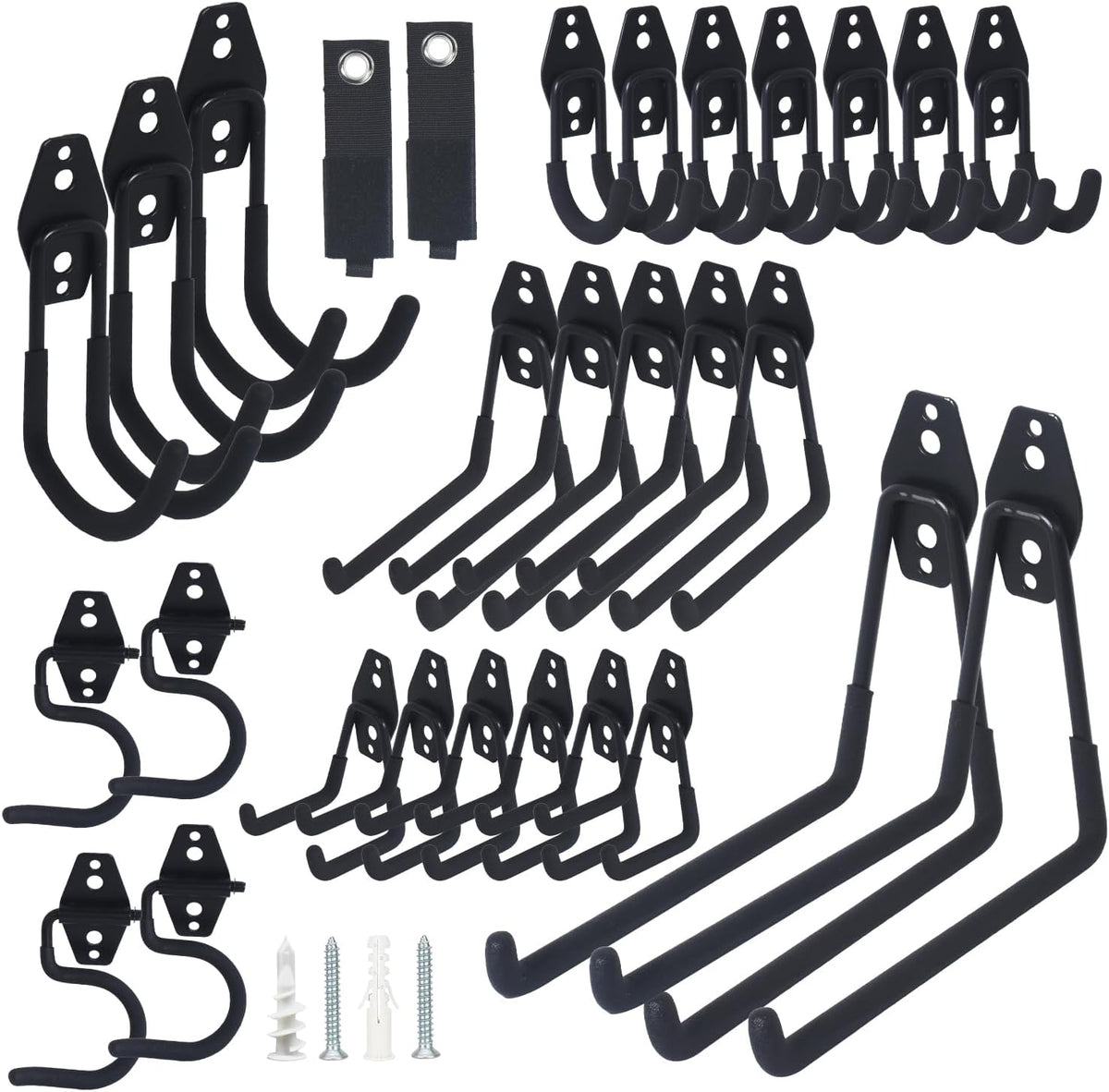28 Pack Steel Heavy Duty Garage Hooks Storage Hooks with Anti-Slip Coating, Utility Garage Wall Mount Hanger and Organizer for Bikes, Ladder, Rope, Broom, Shovel and Garden Power Tools (28, Black)