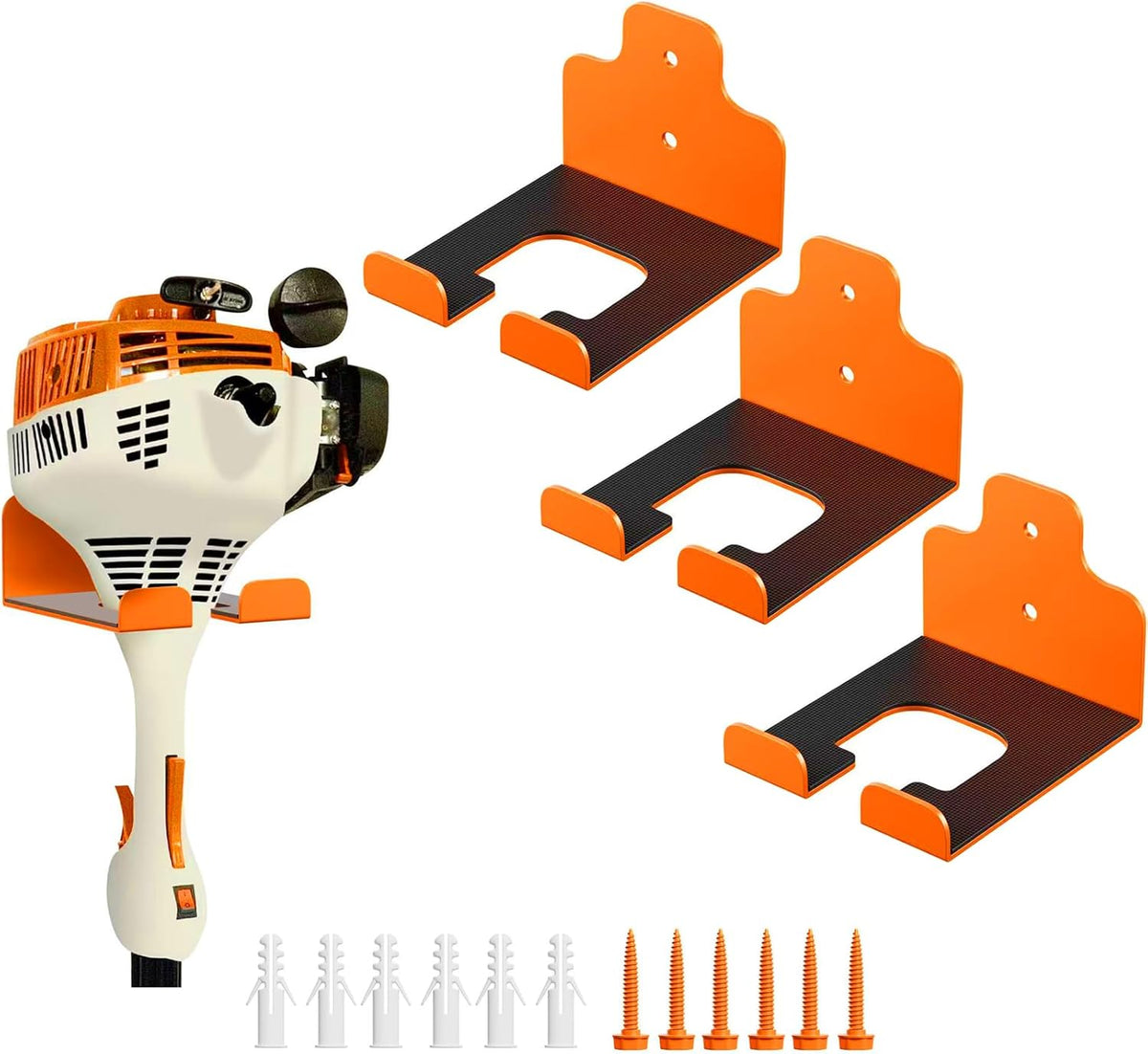 Garage Organizer Trimmer Rack, Garden Power Tool Hanger Weed Whackers Holder Wall Mounted for Grass Trimmer, Hedge Trimmer, Garage Trimmer, Garden Tools,3 Pack(Orange)