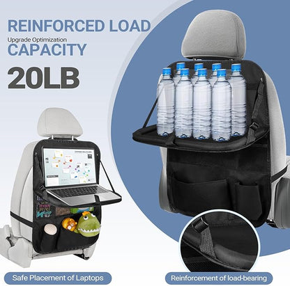 Back Seat Car Organizer with Tablet Holder-2 Pack,6 Storage Pockets Car Storage Organizer with Foldable Food Tray Seat Back Protectors Kids Kick Mats for Travel