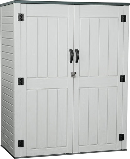 EHHLY 60 Cuft Outdoor Storage Shed Shelf, Outdoor Storage Cabinet Metal Shelves for 4.5x2.3 Ft Shed, Vertical Resin Storage Shed Accessories, Black