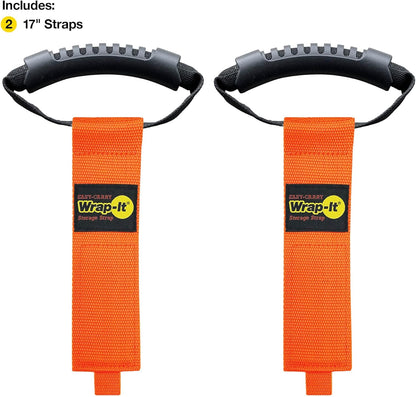Easy-Carry Wrap-It Storage Straps - 17” (2-Pack) Blaze Orange – Heavy-Duty Hook and Loop Cord Carrying Strap, Hanger, and Organizer with Handle for Pool Hoses, Garden Hoses, Cords, Cables and More