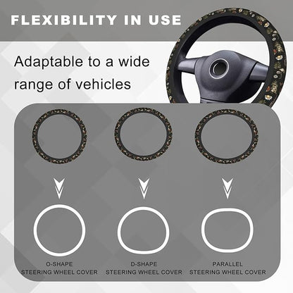 Black Mushrooms Steering Wheel Cover, Cute Funny Anti-Slip Breathable Car Accessories Interior Elastic Steering Wheel Cover for Men Women Fit Auto, SUV Vans Truck Universal 14.5-15 Inch