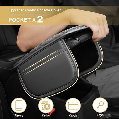 Center Console Cover Fit for RDX: Scratch and Wear Resistant Console Cover Leather with 2 Storage Bags -Upgraded Armrest Coverfor Car,Anti-Scratch Auto Armrest Pad Accessory （Black