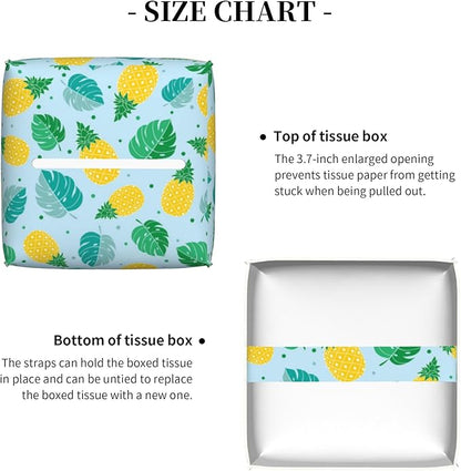 POIUBLE Pineapple and Tropical Leaves Tissue Box Cover Leather Tissue Box Holder Square Facial Paper Organizer Dispenser for Bathroom Kitchen Bedroom Vanity Countertop Night Stands